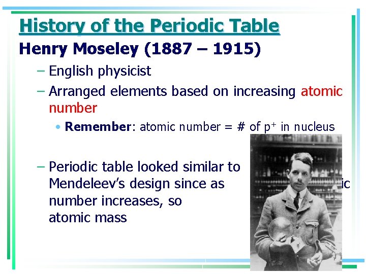 X Unit 10 The Periodic Table History of