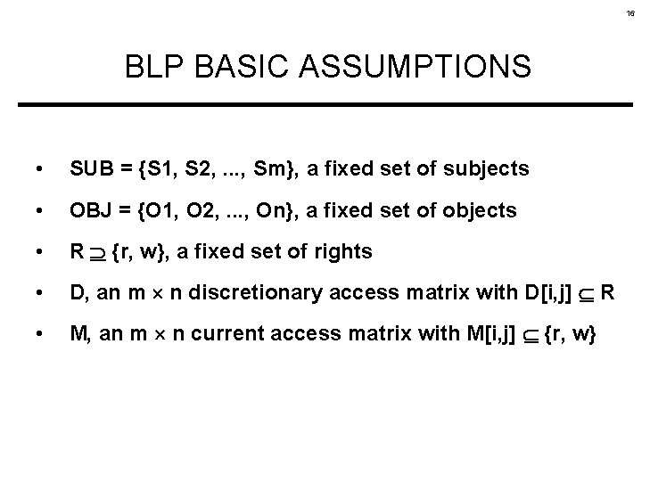 16 BLP BASIC ASSUMPTIONS • SUB = {S 1, S 2, . . .