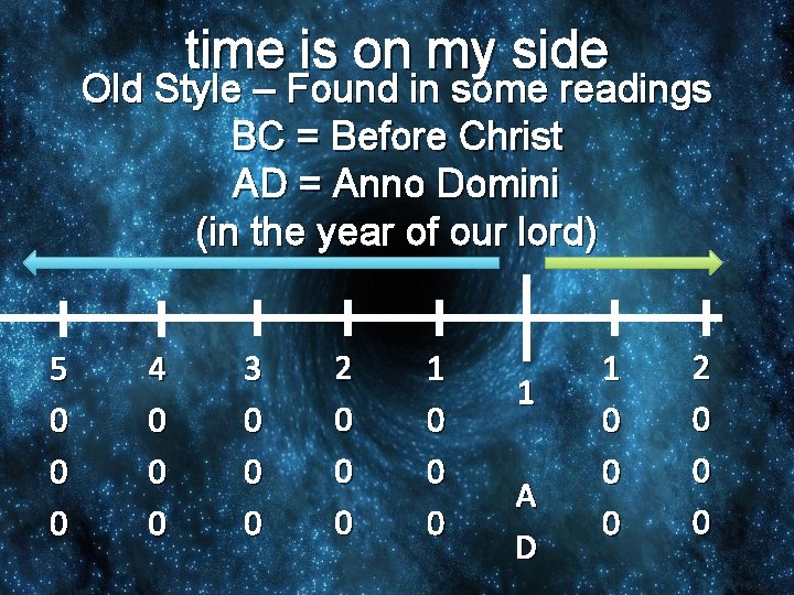 time is on my side Old Style – Found in some readings BC =