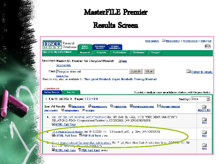 Master. FILE Premier Results Screen 
