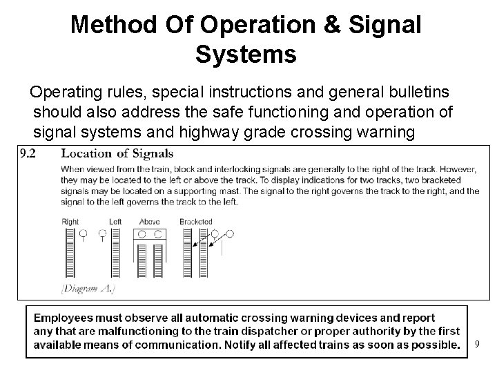 Method Of Operation & Signal Systems Operating rules, special instructions and general bulletins should