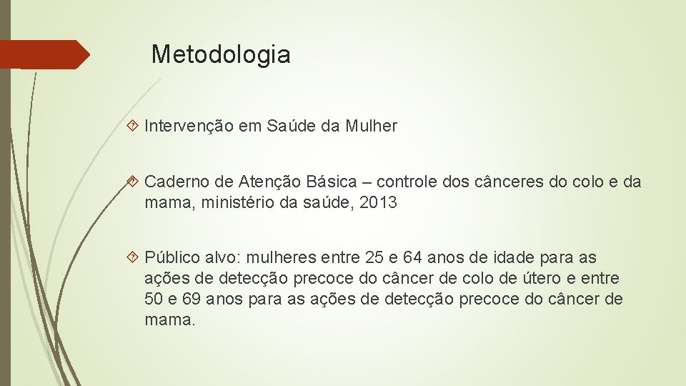 Metodologia Intervenção em Saúde da Mulher Caderno de Atenção Básica – controle dos cânceres