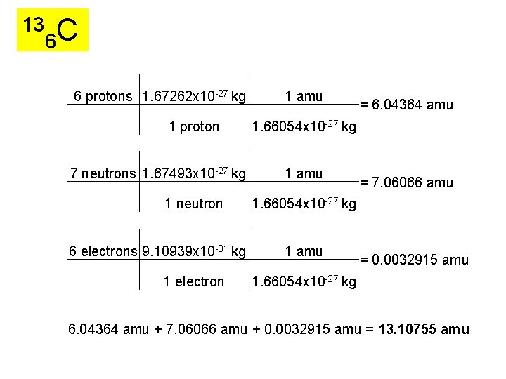 13 6 C 6 protons 1. 67262 x 10 -27 kg 1 proton 7