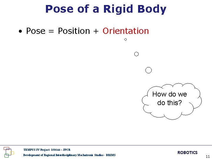 Pose of a Rigid Body • Pose = Position + Orientation How do we