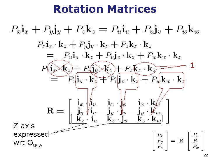 Rotation Matrices 1 Z axis expressed wrt Ouvw 22 