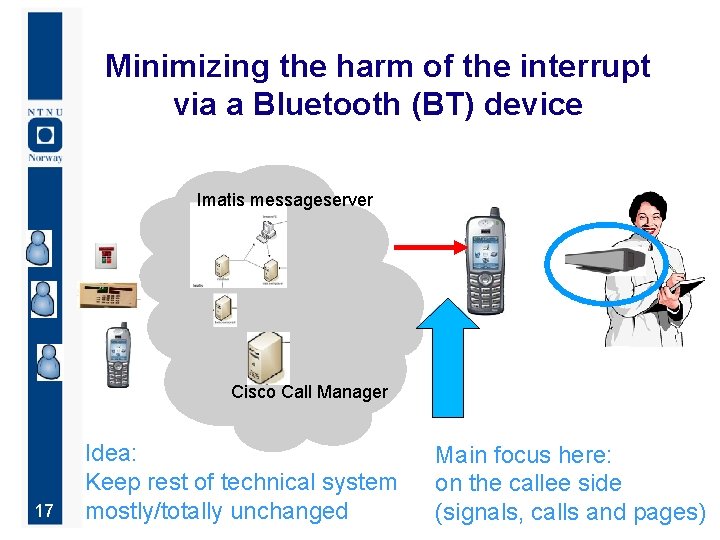 Minimizing the harm of the interrupt via a Bluetooth (BT) device Imatis messageserver Cisco