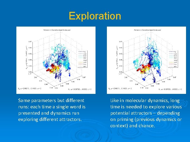 Exploration Same parameters but different runs: each time a single word is presented and