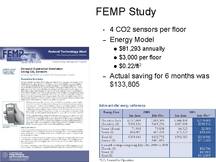 FEMP Study • – 4 CO 2 sensors per floor Energy Model l –