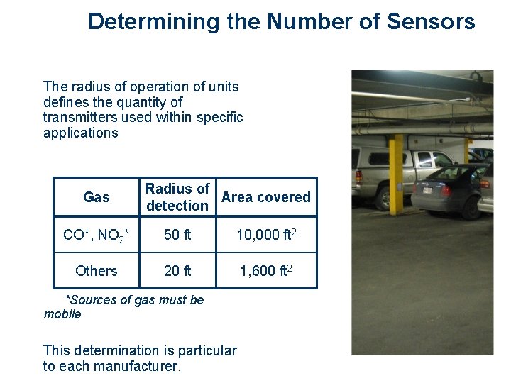 Determining the Number of Sensors The radius of operation of units defines the quantity