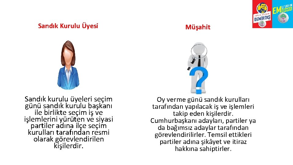 Sandık Kurulu Üyesi Sandık kurulu üyeleri seçim günü sandık kurulu başkanı ile birlikte seçim