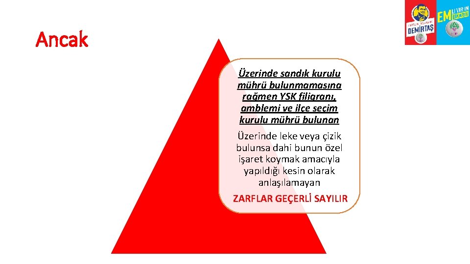 Ancak Üzerinde sandık kurulu mührü bulunmamasına rağmen YSK filigranı, amblemi ve ilçe seçim kurulu