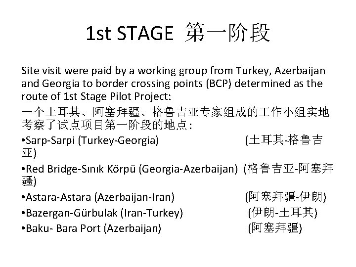 1 st STAGE 第一阶段 Site visit were paid by a working group from Turkey,