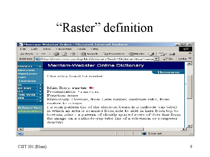 “Raster” definition CSIT 301 (Blum) 9 