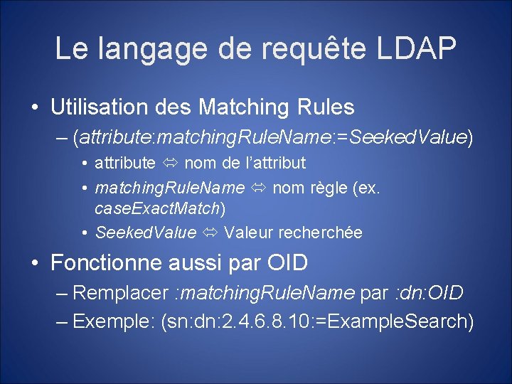 Le langage de requête LDAP • Utilisation des Matching Rules – (attribute: matching. Rule.