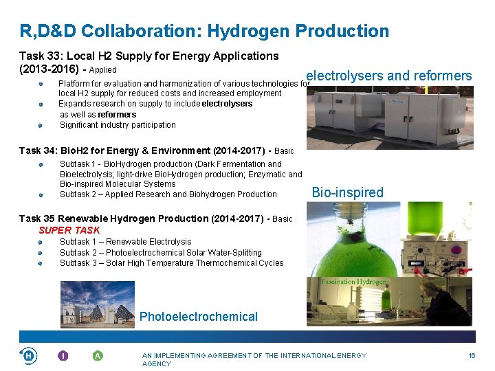 R, D&D Collaboration: Hydrogen Production Task 33: Local H 2 Supply for Energy Applications
