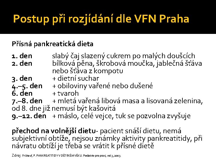 Postup při rozjídání dle VFN Praha Přísná pankreatická dieta 1. den 2. den slabý