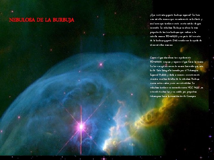 NEBULOSA DE LA BURBUJA ¿Qué creó esta gigante burbuja espacial? Lo hizo una estrella