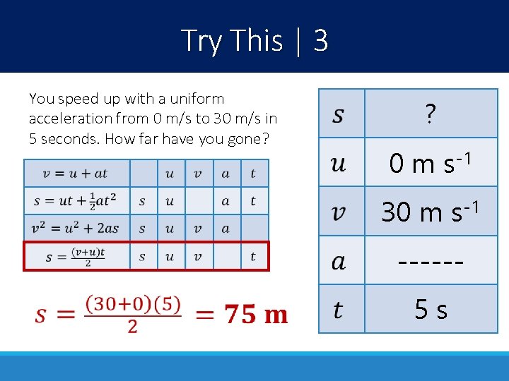 Try This | 3 You speed up with a uniform acceleration from 0 m/s