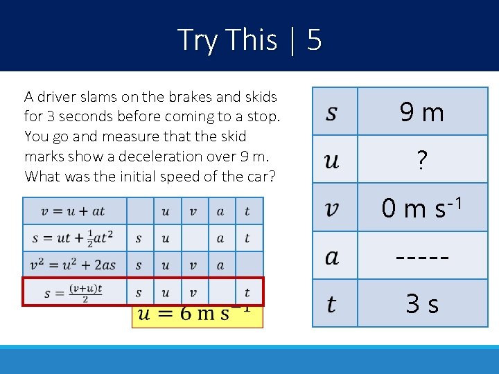Try This | 5 A driver slams on the brakes and skids for 3