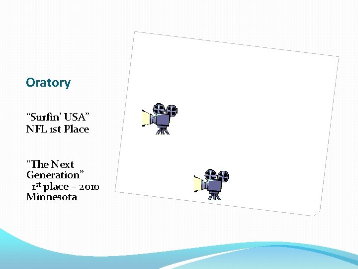 Oratory “Surfin’ USA” NFL 1 st Place “The Next Generation” 1 st place –