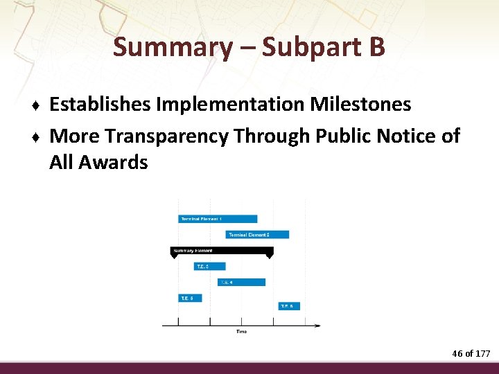 Summary – Subpart B ♦ ♦ Establishes Implementation Milestones More Transparency Through Public Notice