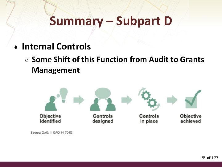 Summary – Subpart D ♦ Internal Controls ○ Some Shift of this Function from
