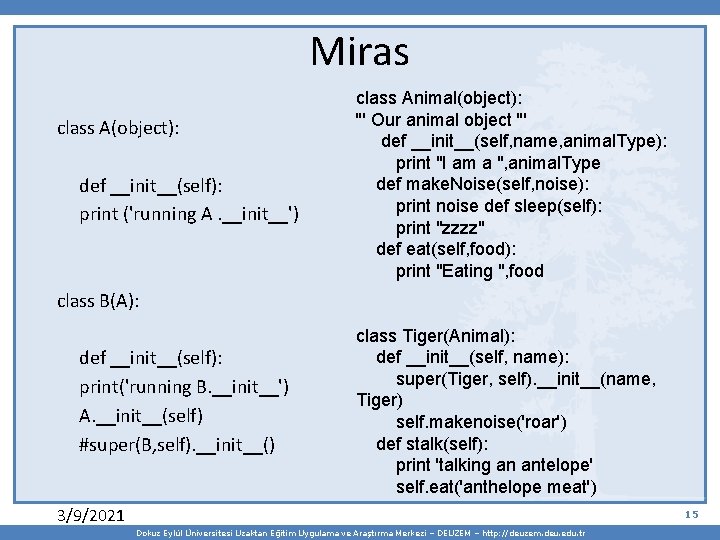 Miras class A(object): def __init__(self): print ('running A. __init__') class Animal(object): ''' Our animal
