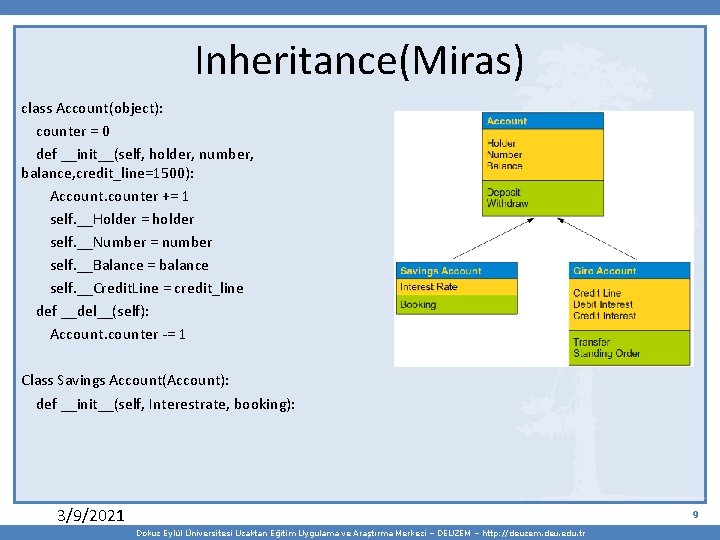 Inheritance(Miras) class Account(object): counter = 0 def __init__(self, holder, number, balance, credit_line=1500): Accounter +=