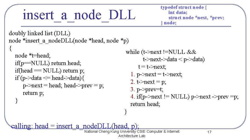 insert_a_node_DLL typedef struct node { int data; struct node *next, *prev; } node; doubly