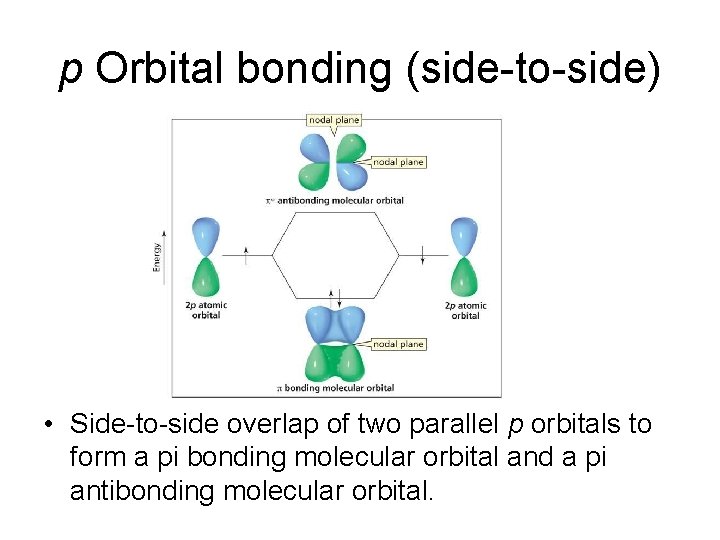 p Orbital bonding (side-to-side) • Side-to-side overlap of two parallel p orbitals to form