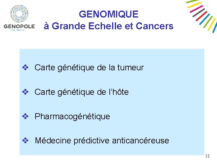 GENOMIQUE à Grande Echelle et Cancers v Carte génétique de la tumeur v Carte