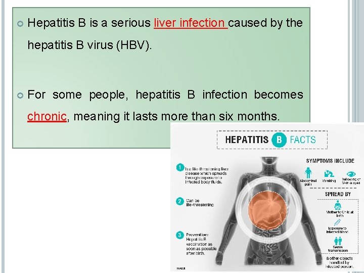  Hepatitis B is a serious liver infection caused by the hepatitis B virus