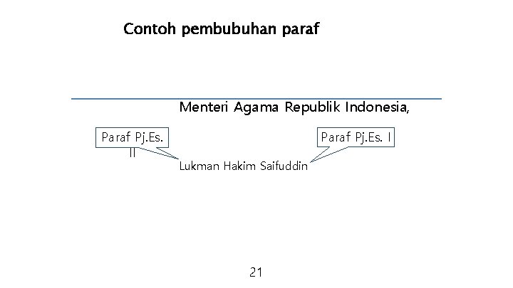 Contoh pembubuhan paraf Menteri Agama Republik Indonesia, Paraf Pj. Es. II Paraf Pj. Es.