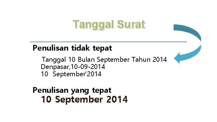Tanggal Surat Penulisan tidak tepat Tanggal 10 Bulan September Tahun 2014 Denpasar, 10 -09