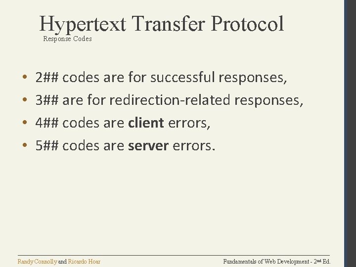 Hypertext Transfer Protocol Response Codes • • 2## codes are for successful responses, 3##