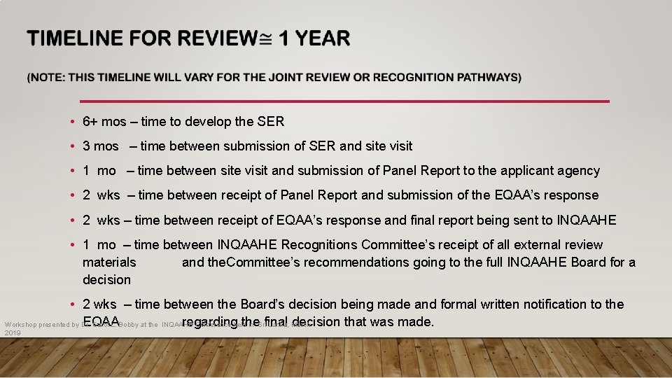  • 6+ mos – time to develop the SER • 3 mos –