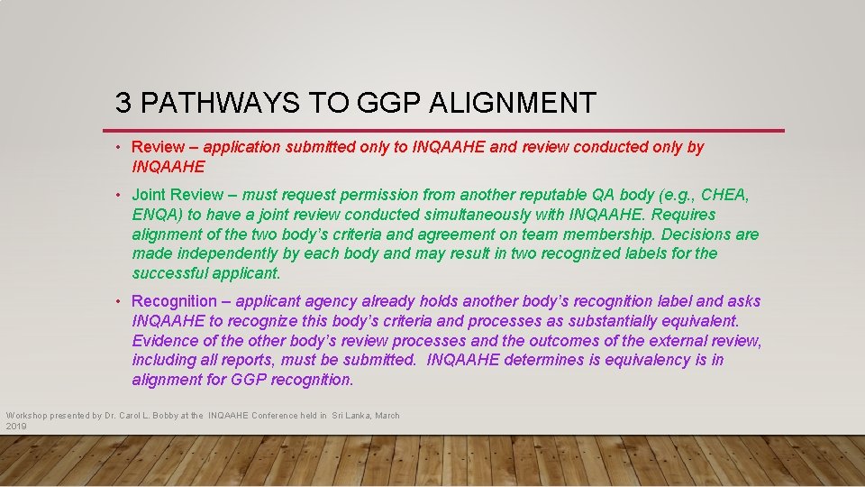 3 PATHWAYS TO GGP ALIGNMENT • Review – application submitted only to INQAAHE and