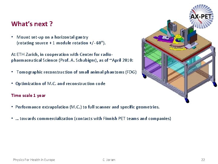 What’s next ? • Mount set-up on a horizontal gantry (rotating source + 1