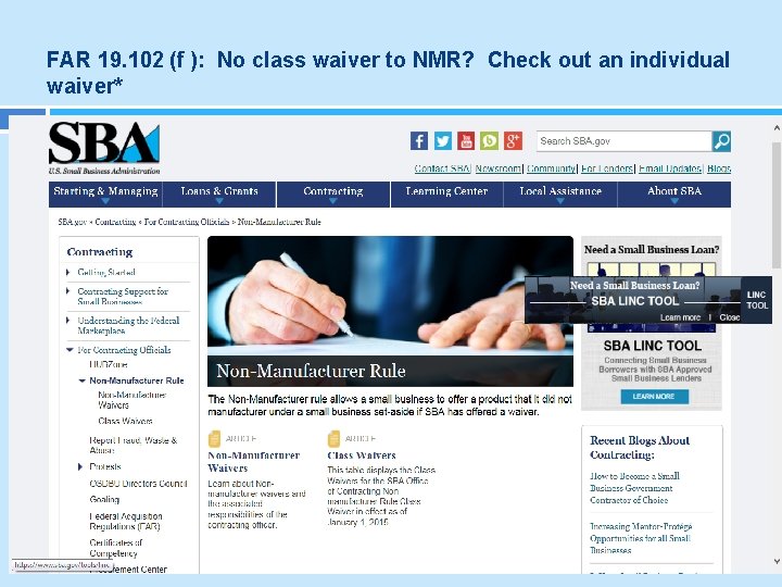 FAR 19. 102 (f ): No class waiver to NMR? Check out an individual