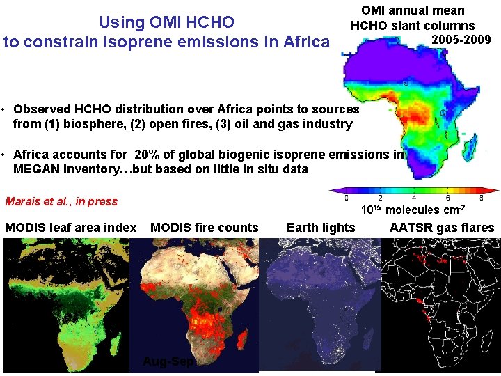 Using OMI HCHO to constrain isoprene emissions in Africa OMI annual mean HCHO slant