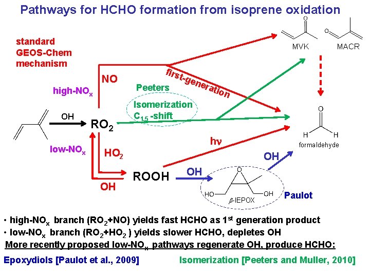 Pathways for HCHO formation from isoprene oxidation standard GEOS-Chem mechanism MVK NO high-NOx OH