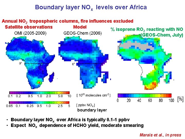 Boundary layer NOx levels over Africa Annual NO 2 tropospheric columns, fire influences excluded