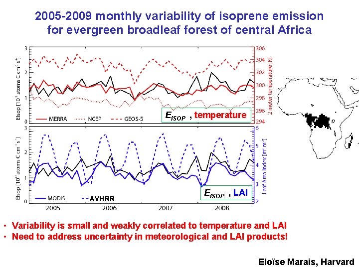 2005 -2009 monthly variability of isoprene emission for evergreen broadleaf forest of central Africa