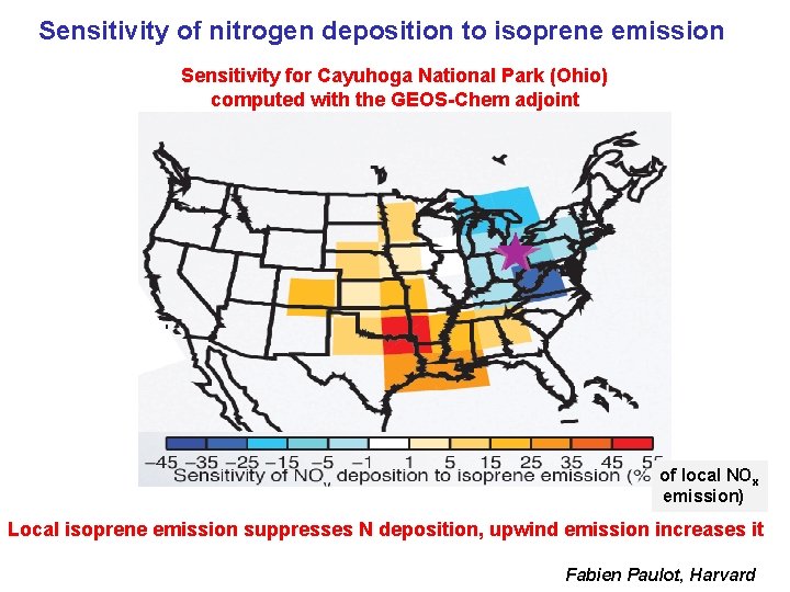 Sensitivity of nitrogen deposition to isoprene emission Sensitivity for Cayuhoga National Park (Ohio) computed