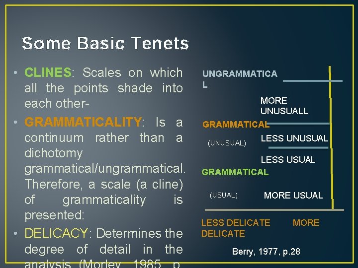 Some Basic Tenets • CLINES: Scales on which all the points shade into each