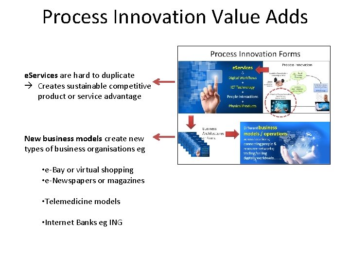 Process Innovation Value Adds e. Services are hard to duplicate Creates sustainable competitive product