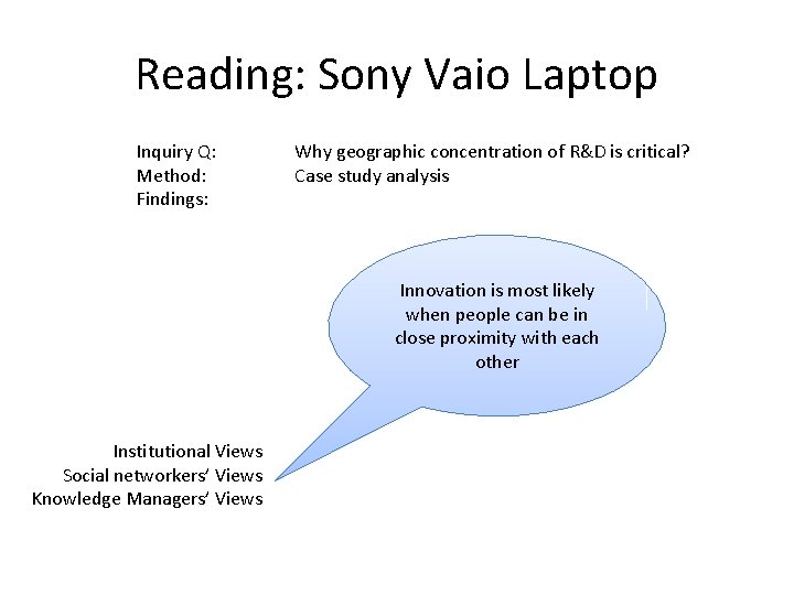 Reading: Sony Vaio Laptop Inquiry Q: Method: Findings: Why geographic concentration of R&D is