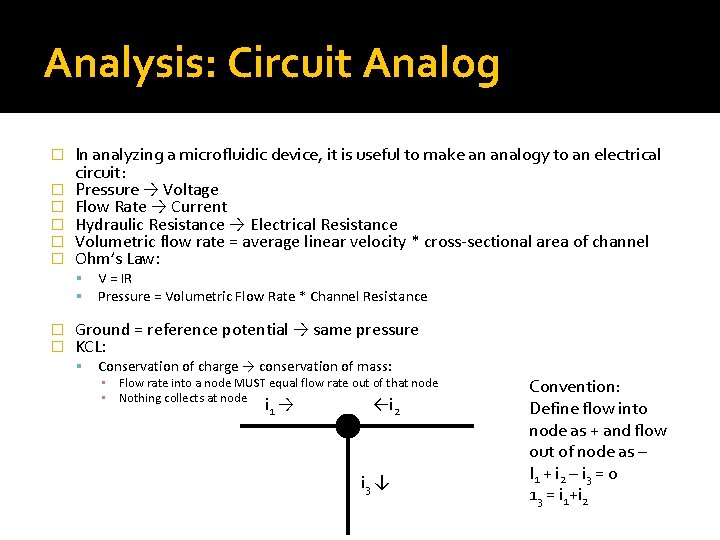 Analysis: Circuit Analog � � � In analyzing a microfluidic device, it is useful