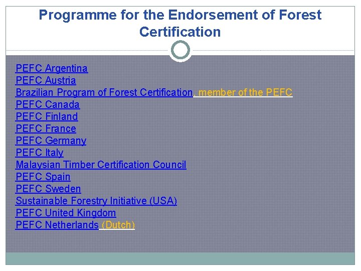 Programme for the Endorsement of Forest Certification PEFC Argentina PEFC Austria Brazilian Program of