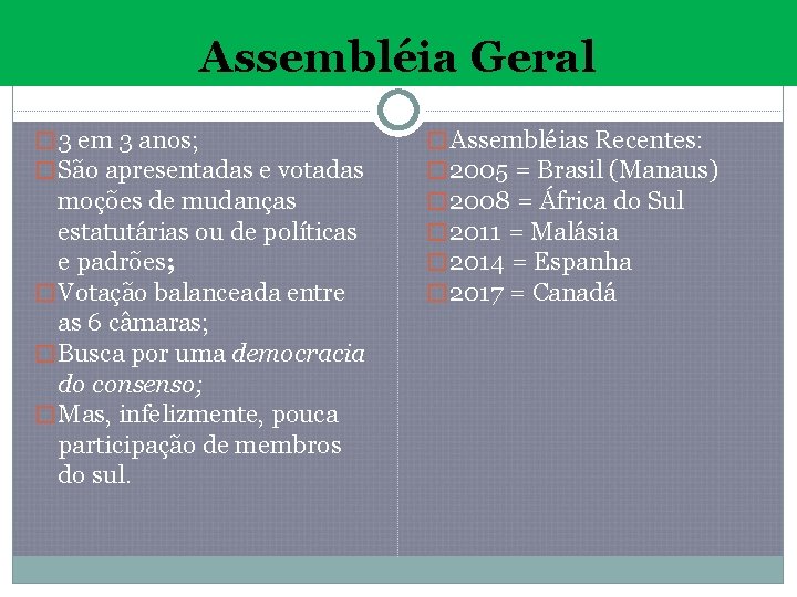 Assembléia Geral � 3 em 3 anos; � São apresentadas e votadas moções de